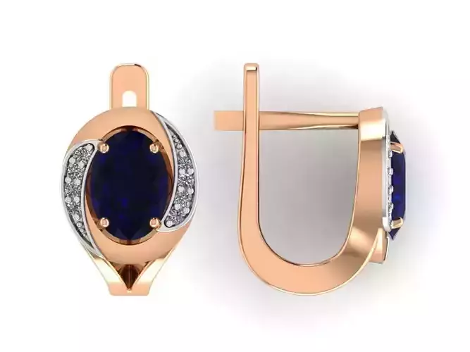 Earrings pair of with sapphire stones and diamonds