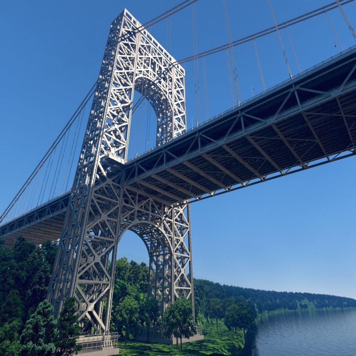 3D George Washington Bridge with Tollbooth  New York model 3D model_5