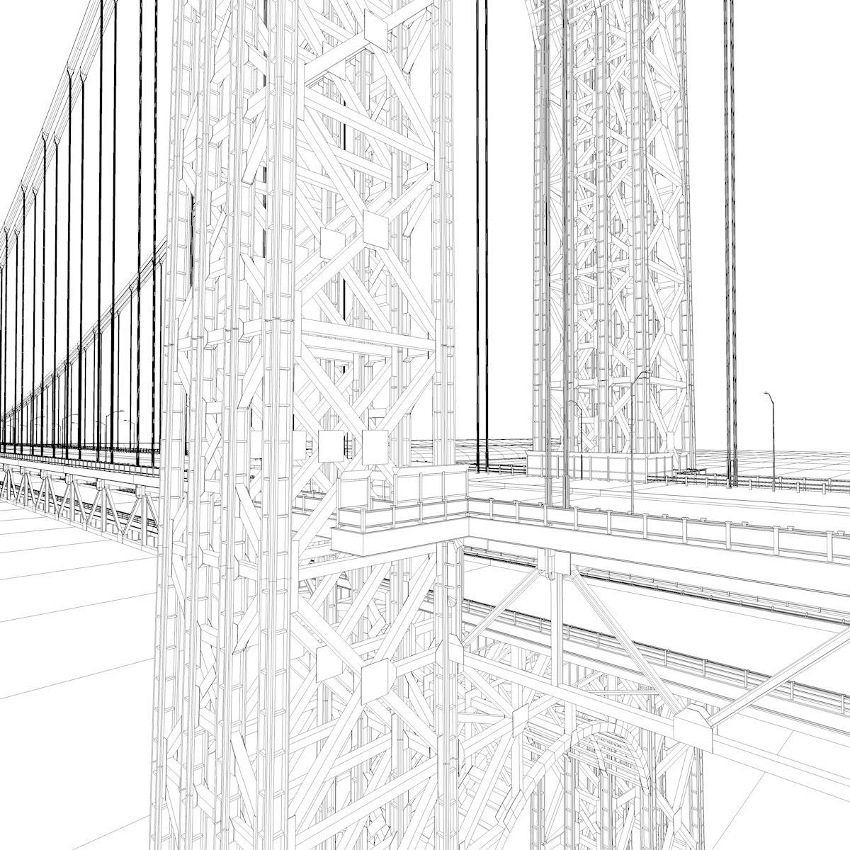 3D George Washington Bridge with Tollbooth  New York model 3D model_35