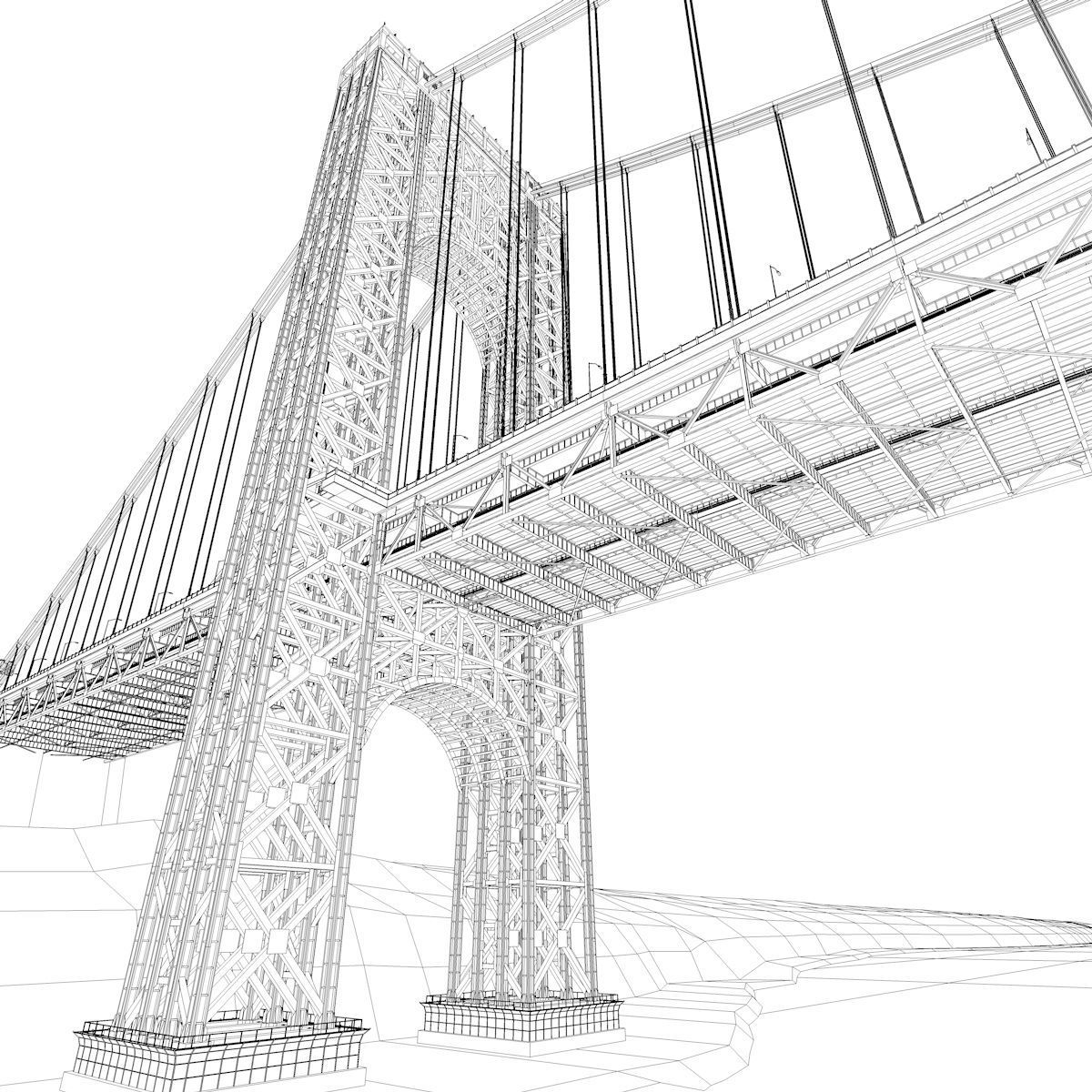 3D George Washington Bridge with Tollbooth  New York model 3D model_25