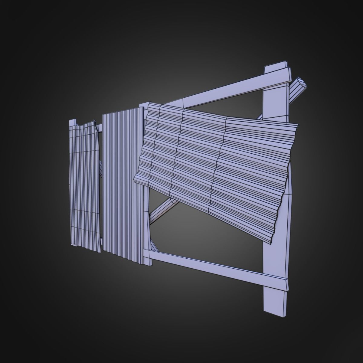 Wooden Fence With Iron Sheet Low-poly 3D model_6