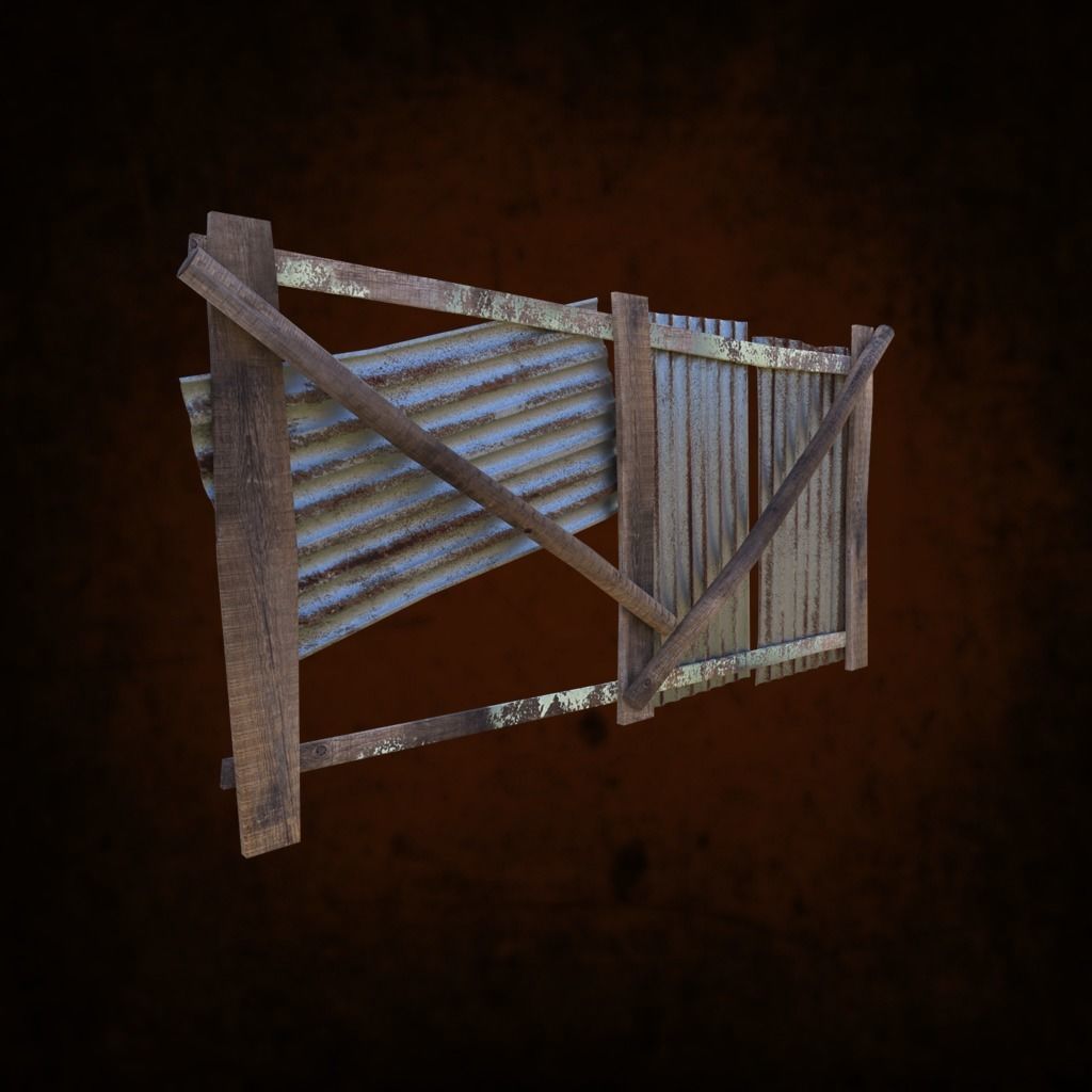 Wooden Fence With Iron Sheet Low-poly 3D model_10