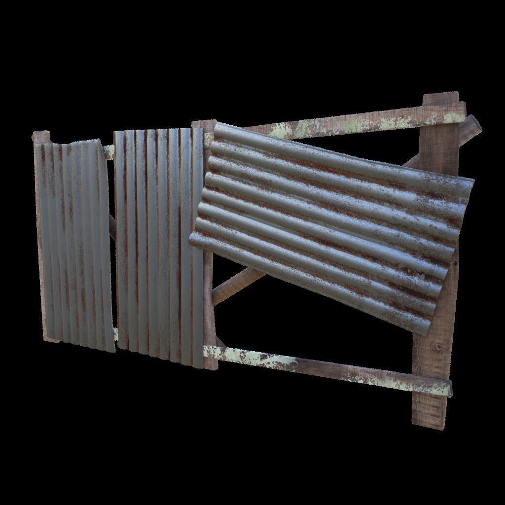 Wooden Fence With Iron Sheet Low-poly 3D model_3