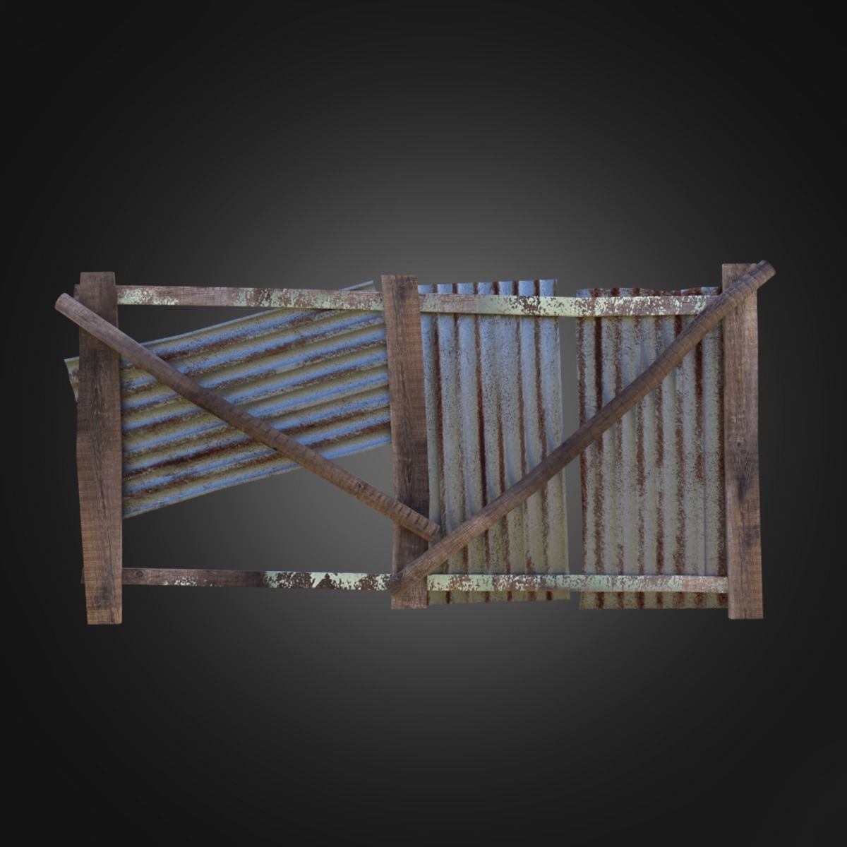 Wooden Fence With Iron Sheet Low-poly 3D model_4