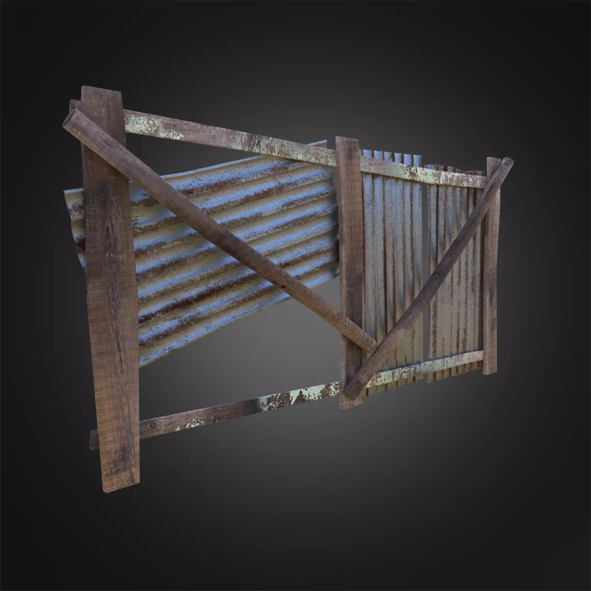 Wooden Fence With Iron Sheet Low-poly 3D model_0