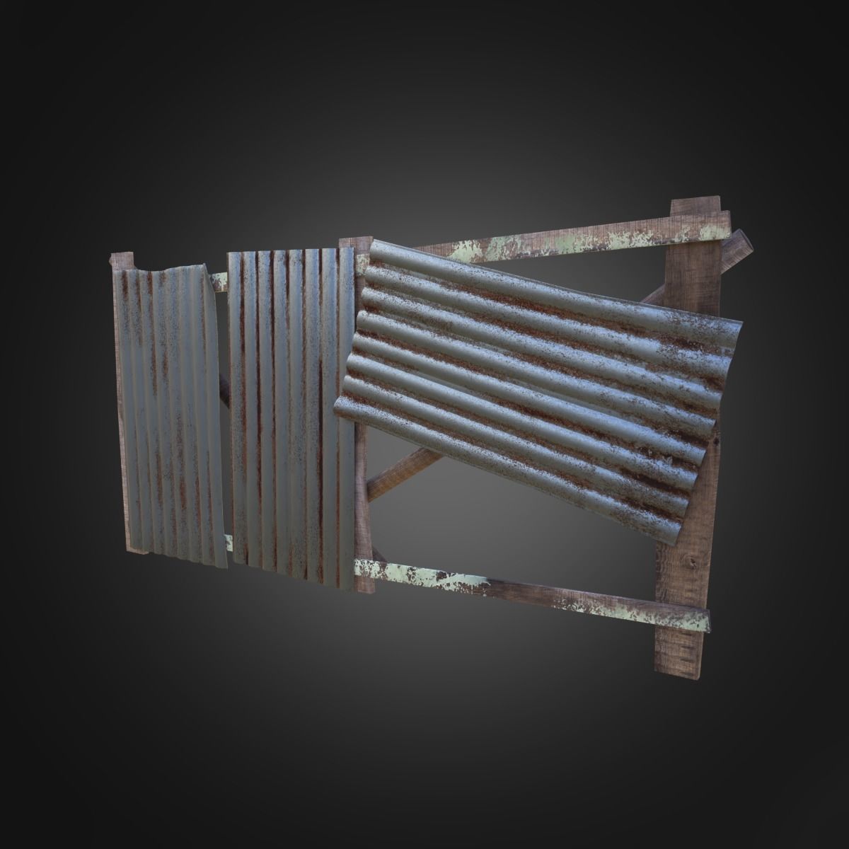 Wooden Fence With Iron Sheet Low-poly 3D model_1
