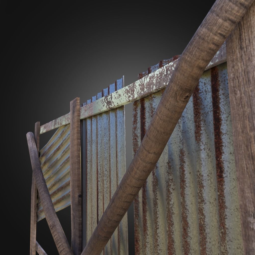Wooden Fence With Iron Sheet Low-poly 3D model_2