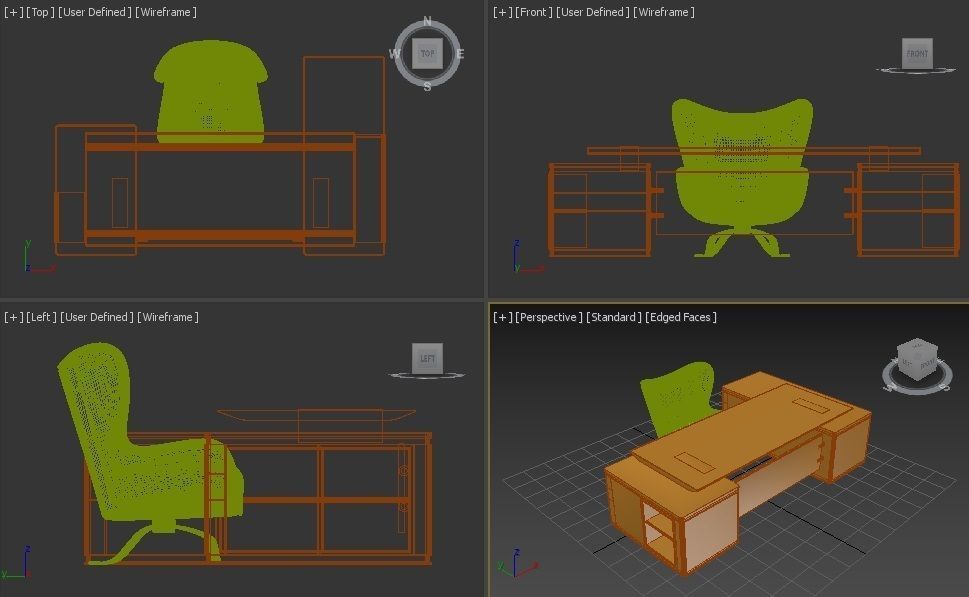 Promemoria desk and chair set 3D model_5