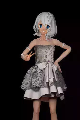 Anime stylized rigged character Low-poly 3D model