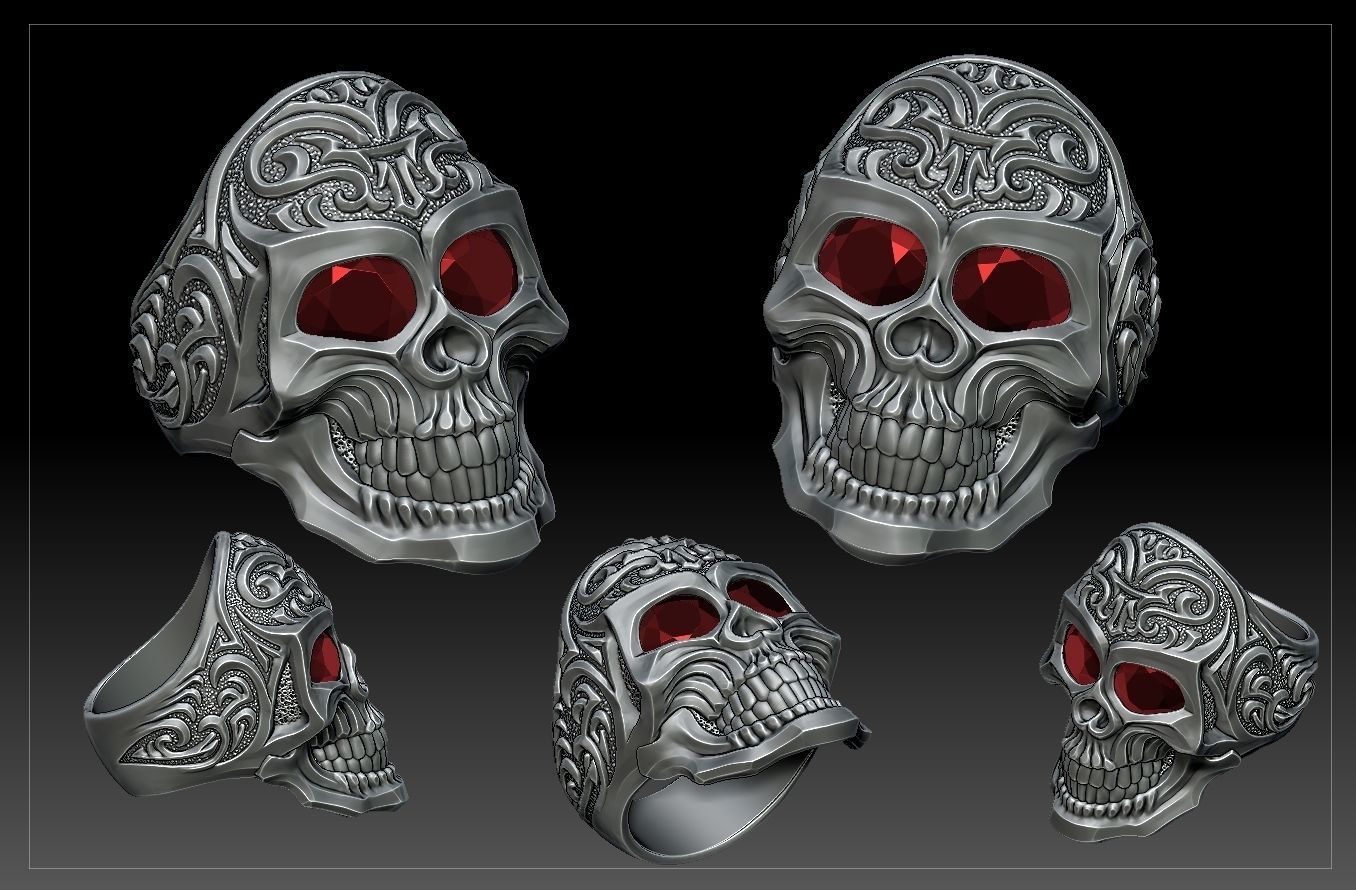 ring skull 3D print model_3