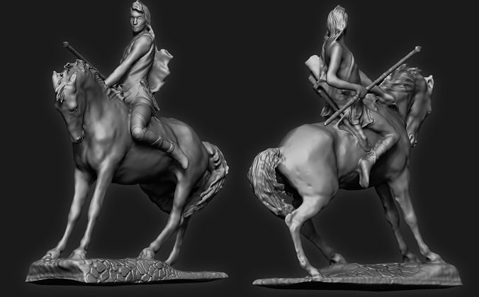 Female Warrior Horse Sculpture Print Model 3D print model