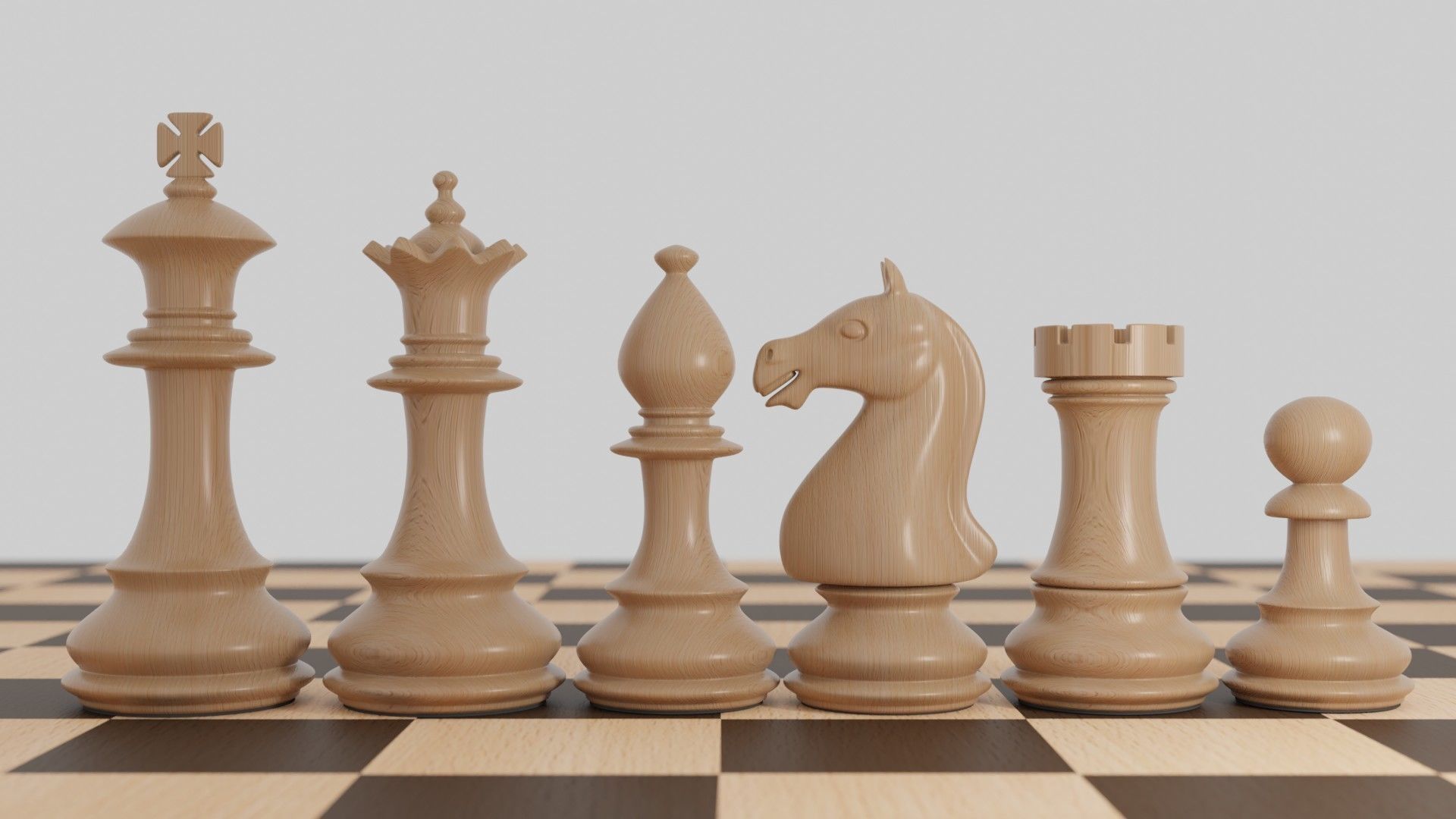 Chess wood pieces 3D model