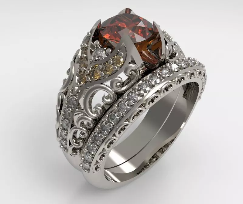 Model 140 Engagement Ring and Band 3D print model
