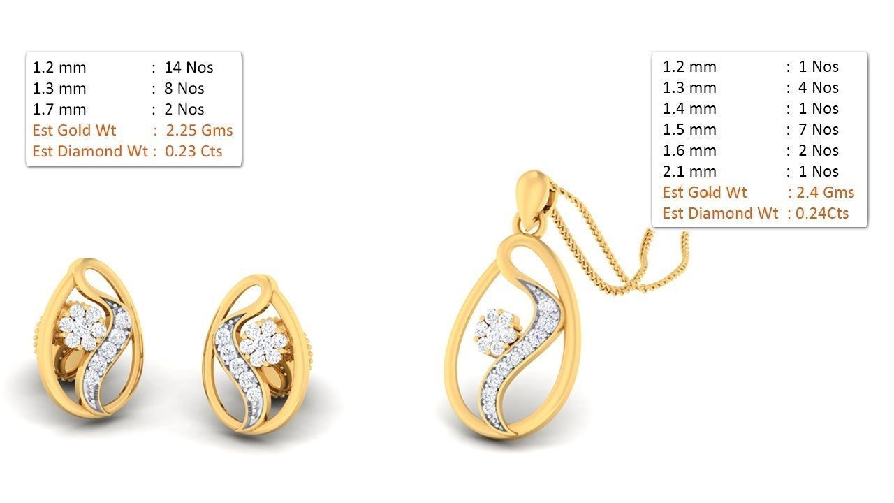 Women pendant-earrings set 3dm mgx render detail 3D print model 3D print model_8