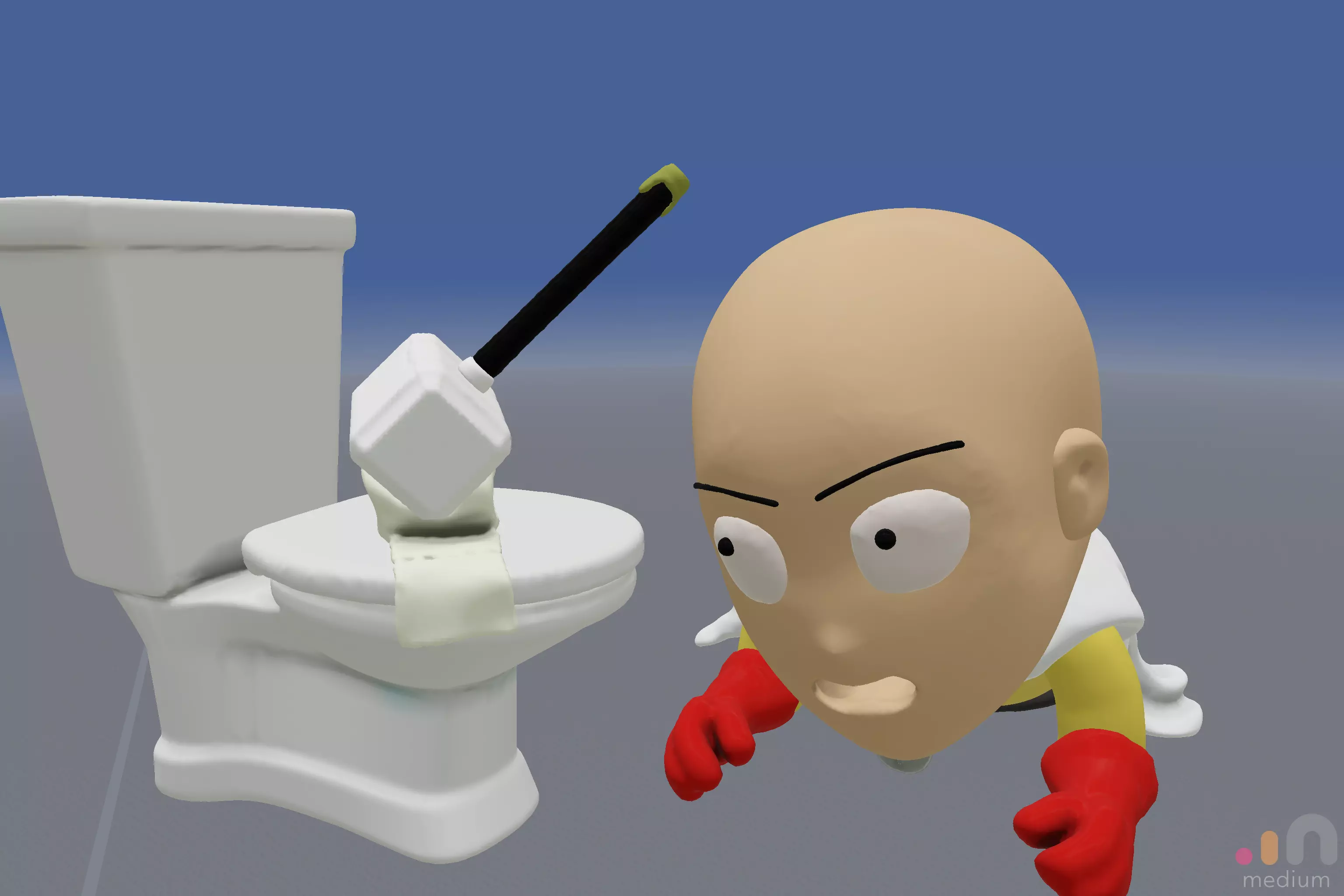 Meme    One Punch Man meets Thors Hammer Toilet Prank 3D model_0