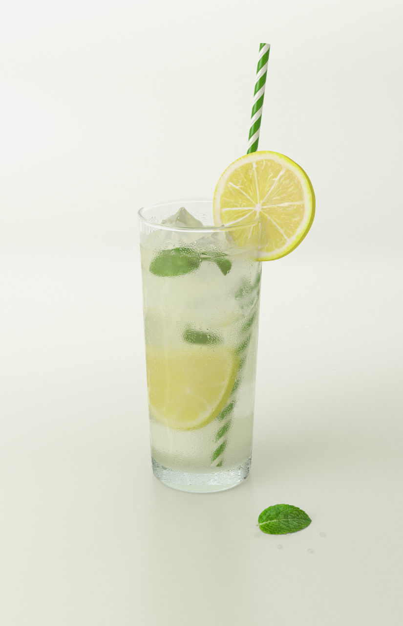 Lemonade Set pitcher of with mint leaves 3D model_9