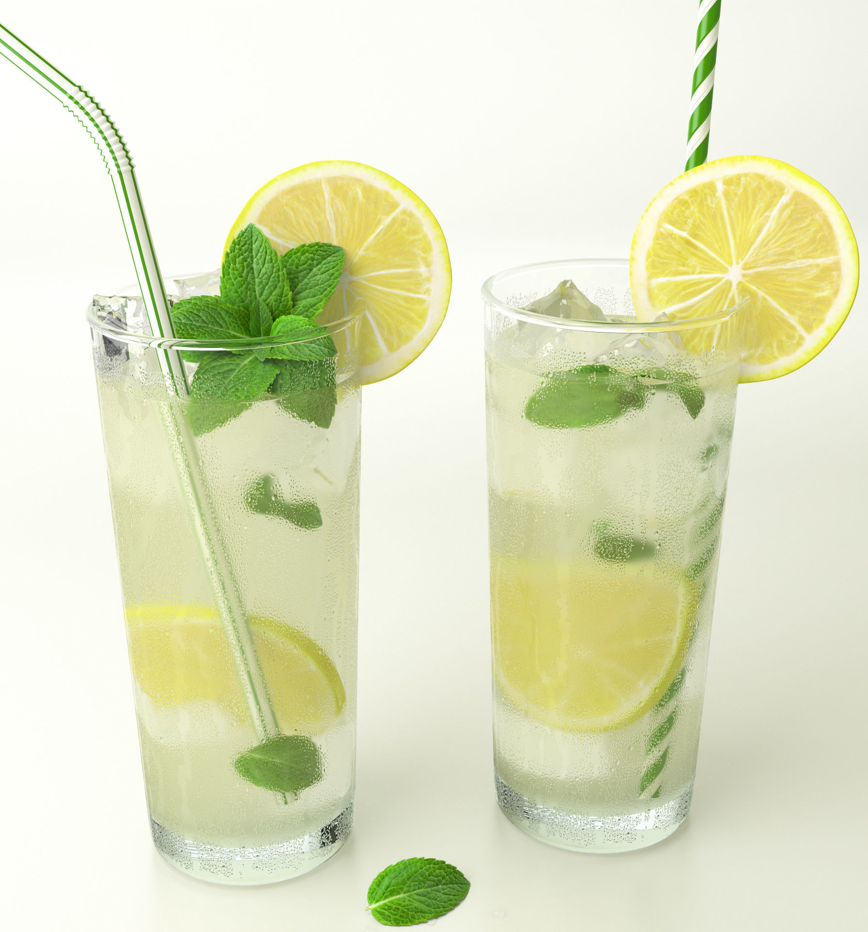 Lemonade Set pitcher of with mint leaves 3D model_13