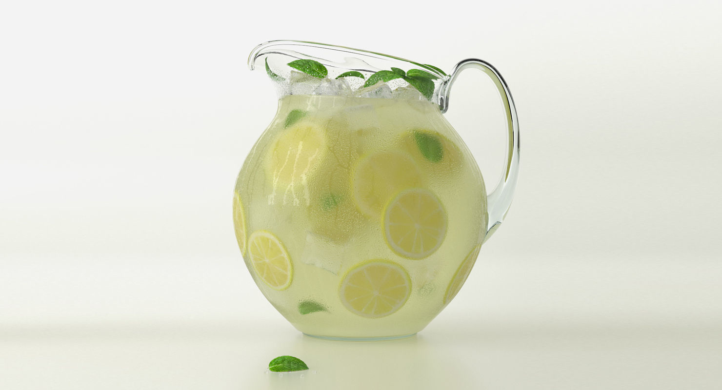 Lemonade Set pitcher of with mint leaves 3D model_5