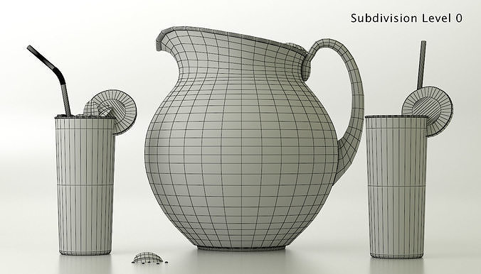 Lemonade Set pitcher of with mint leaves 3D model 4
