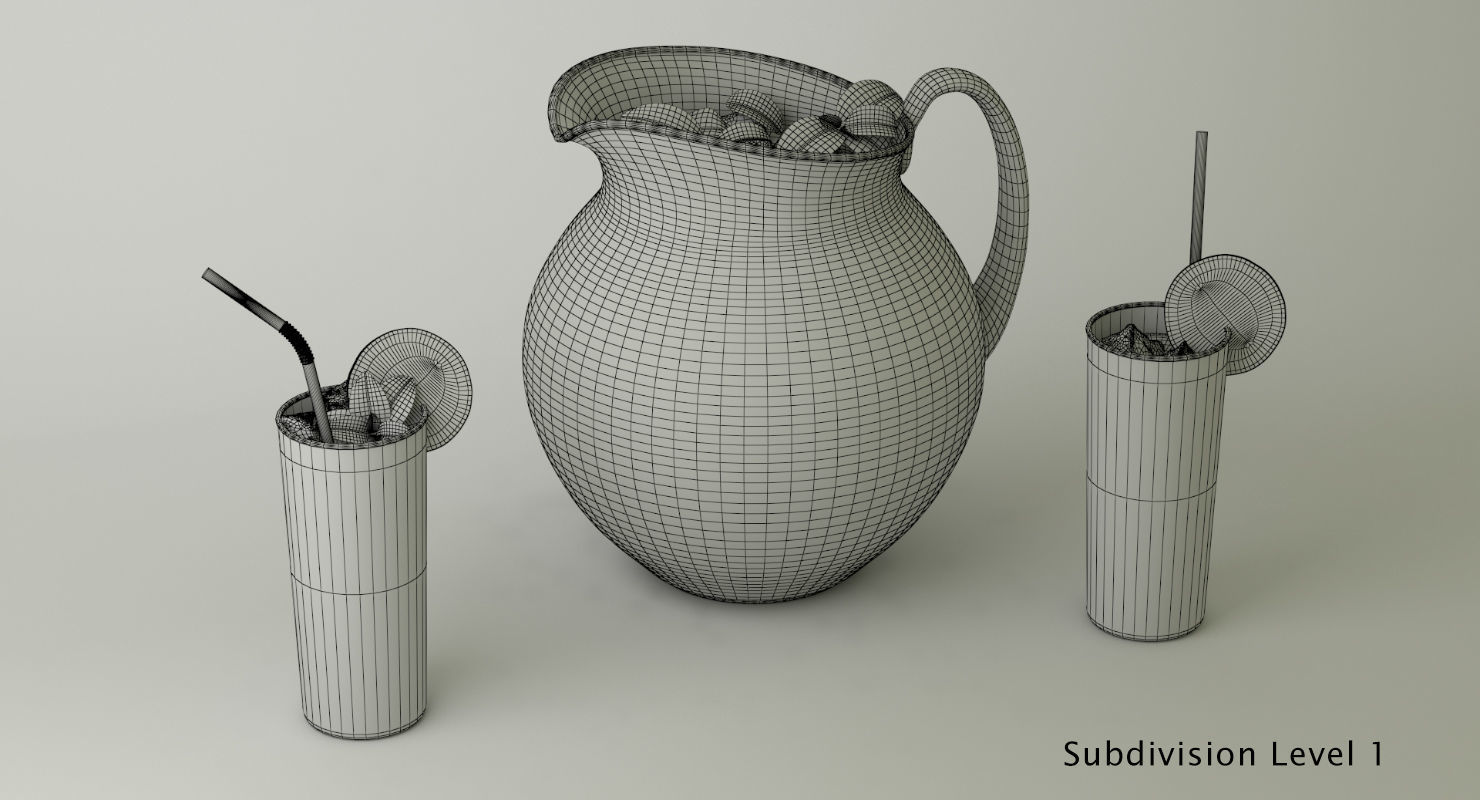 Lemonade Set pitcher of with mint leaves 3D model_7