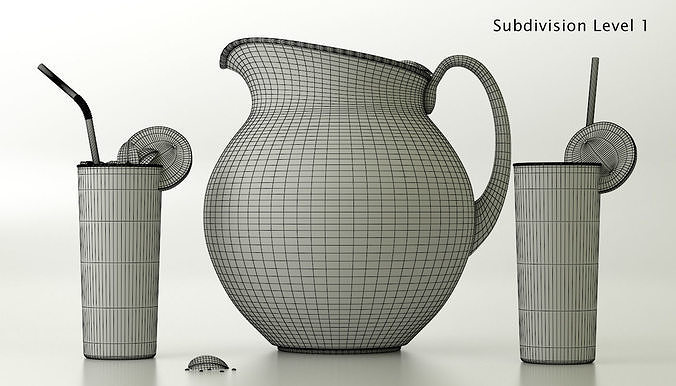 Lemonade Set pitcher of with mint leaves 3D model 5