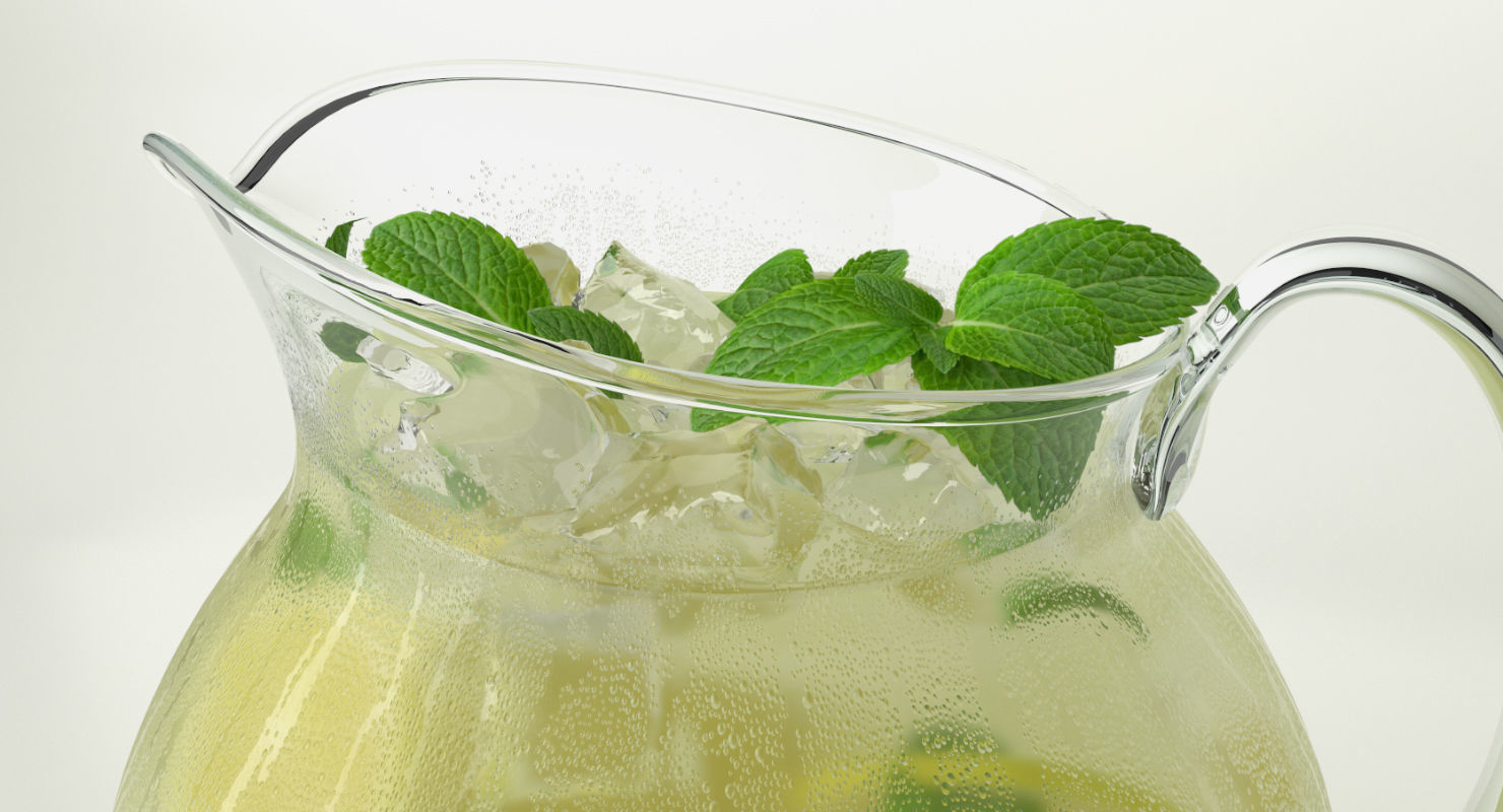 Lemonade Set pitcher of with mint leaves 3D model_10