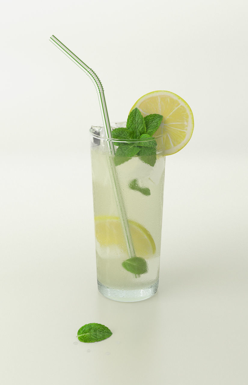 Lemonade Set pitcher of with mint leaves 3D model_8