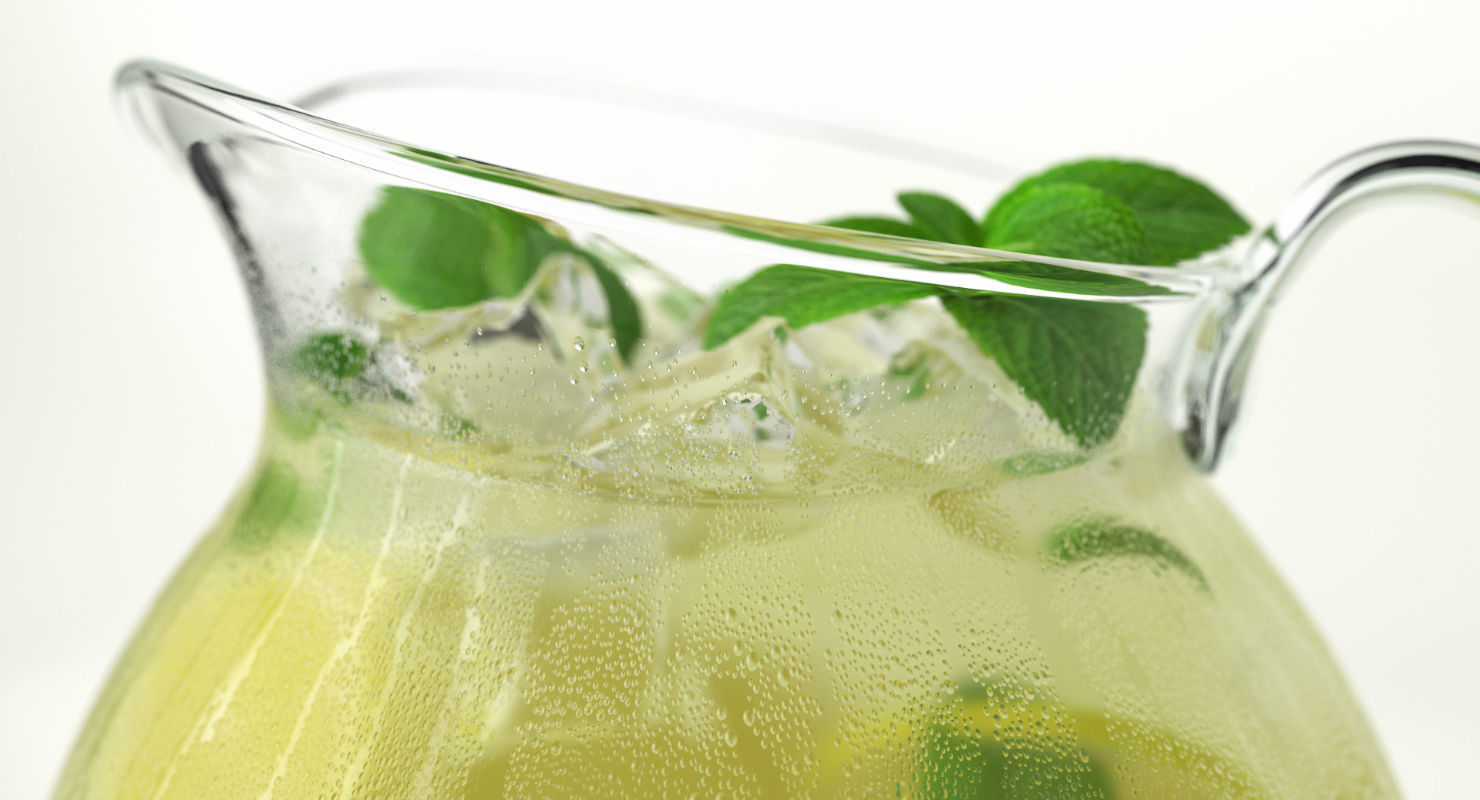 Lemonade Set pitcher of with mint leaves 3D model_12