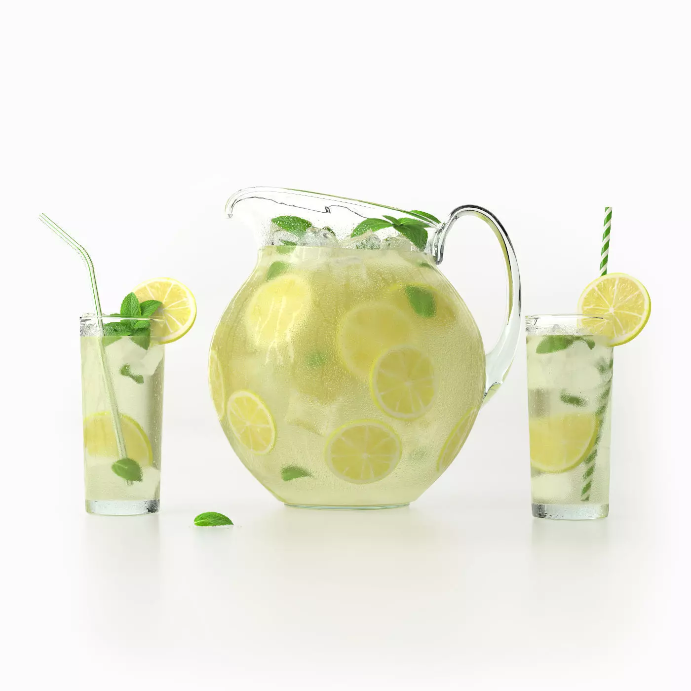 Lemonade Set pitcher of with mint leaves 3D model