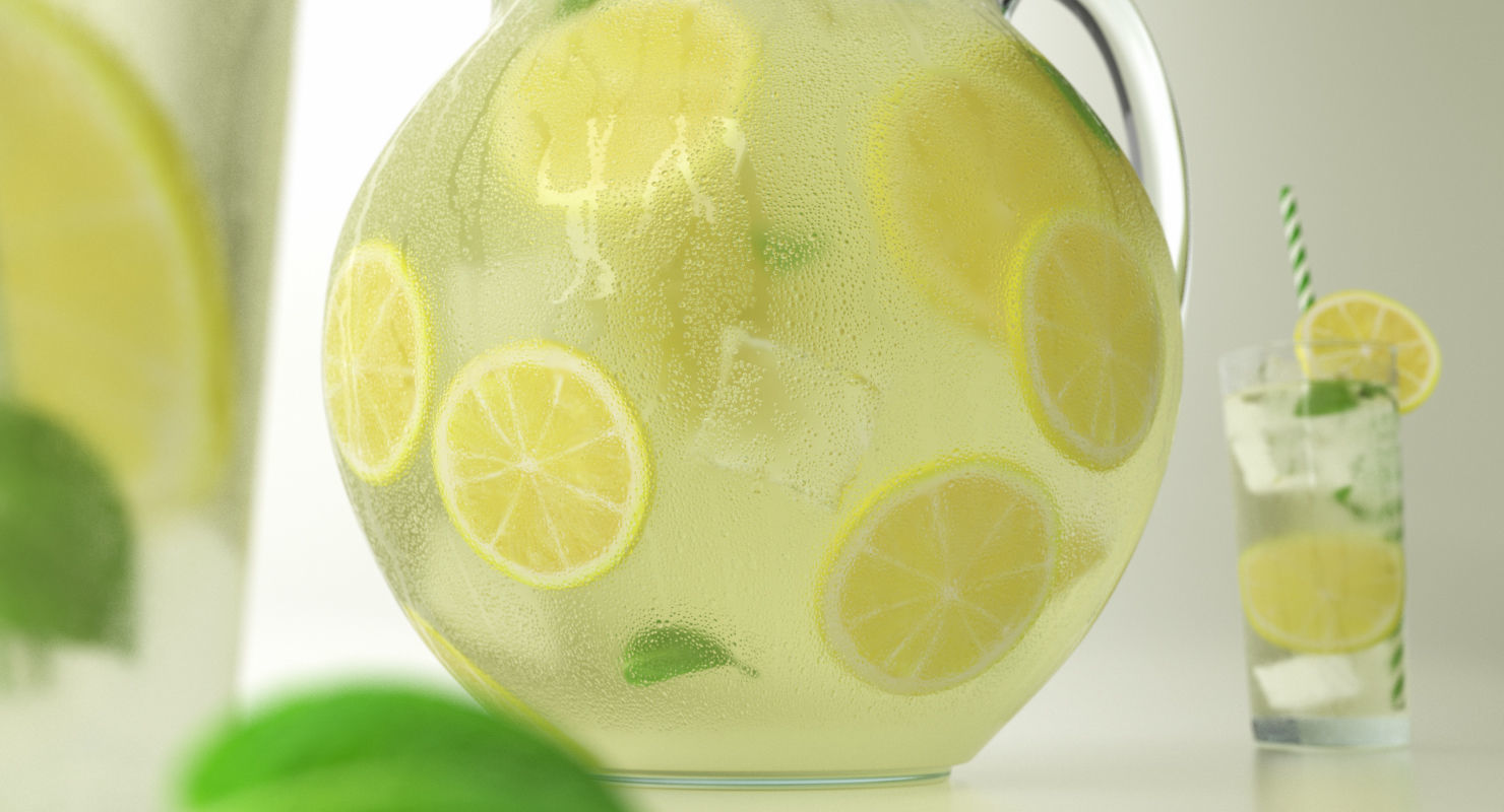 Lemonade Set pitcher of with mint leaves 3D model_11