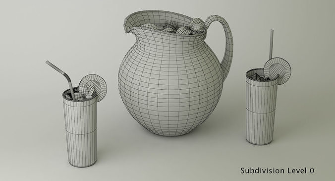 Lemonade Set pitcher of with mint leaves 3D model 7