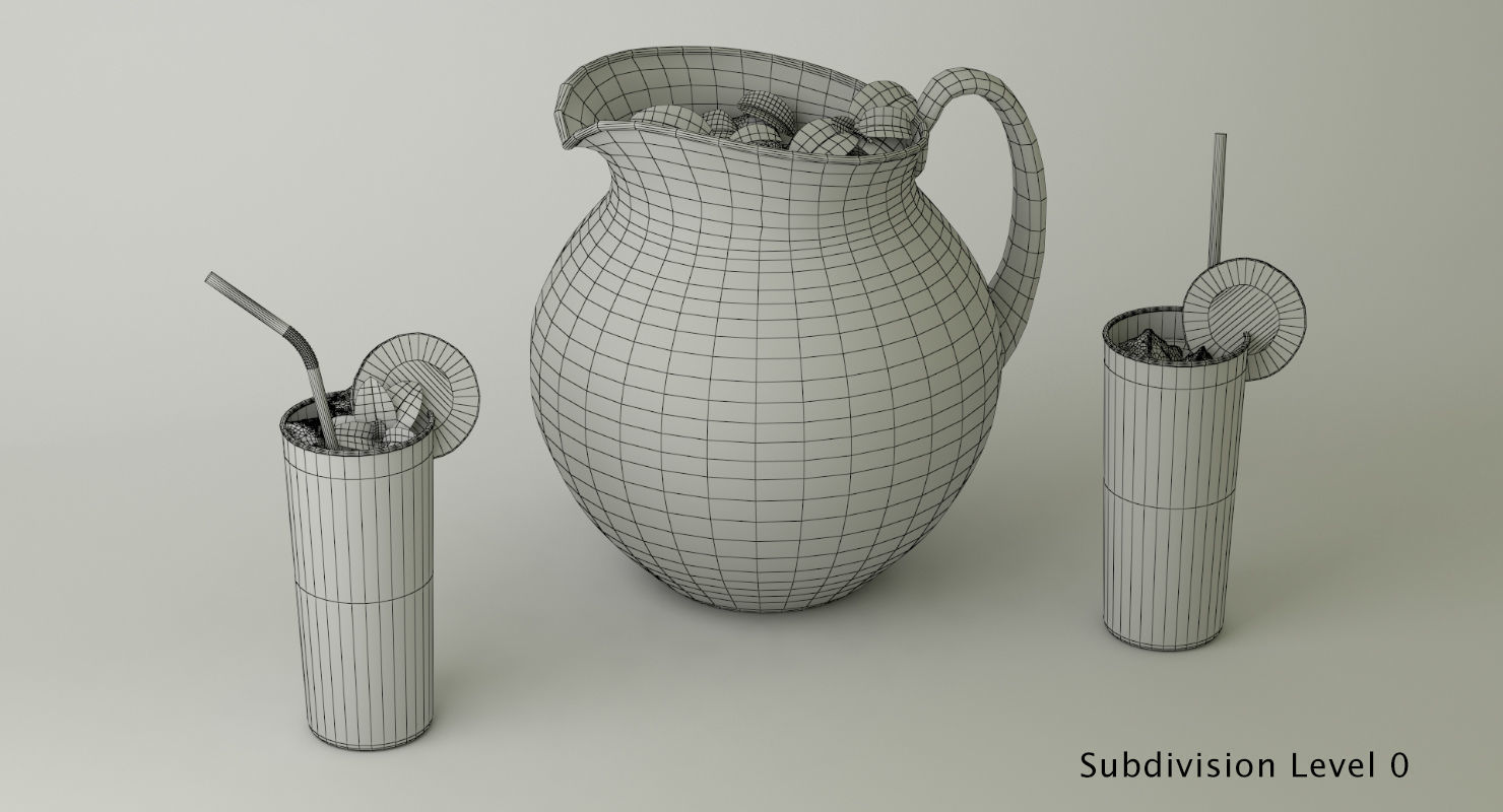 Lemonade Set pitcher of with mint leaves 3D model_6