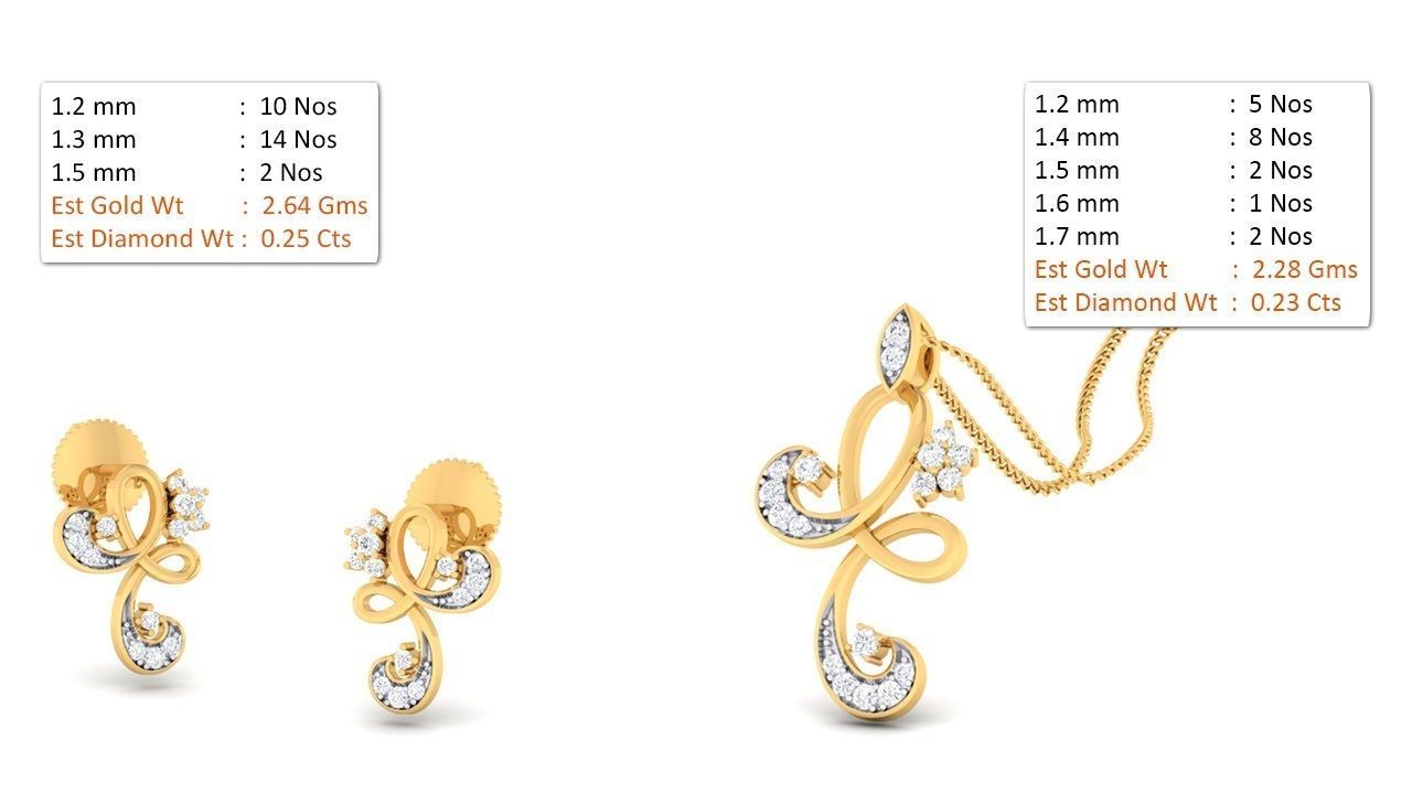 Women pendant-earrings set 3dm mgx render detail 3D print model 3D print model_1