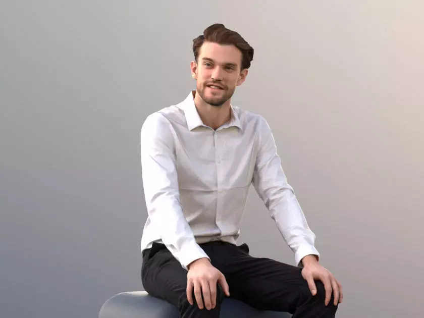 Kenneth 10008 - Sitting Business Man Low-poly 3D model_0
