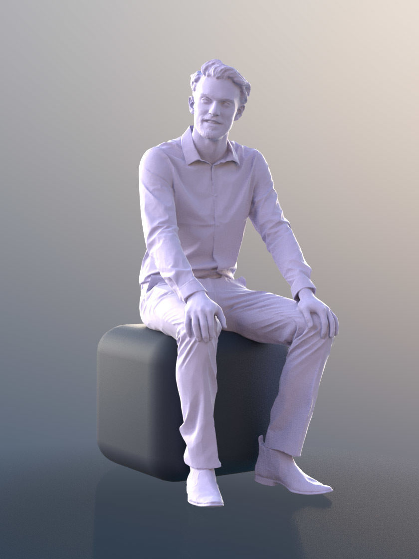 Kenneth 10008 - Sitting Business Man Low-poly 3D model_3