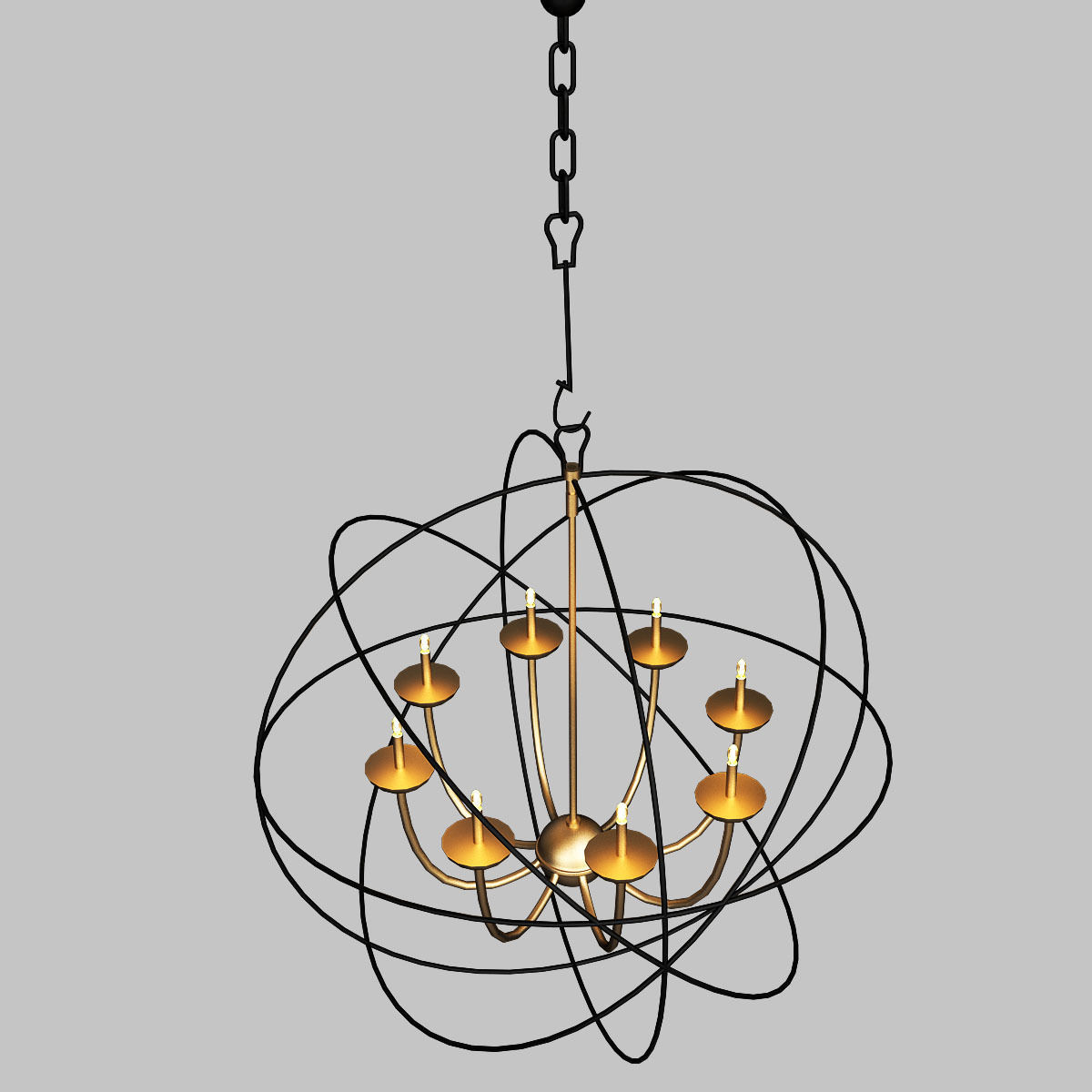 Gold Orbit 6 Light chandelier 3D model CGTrader