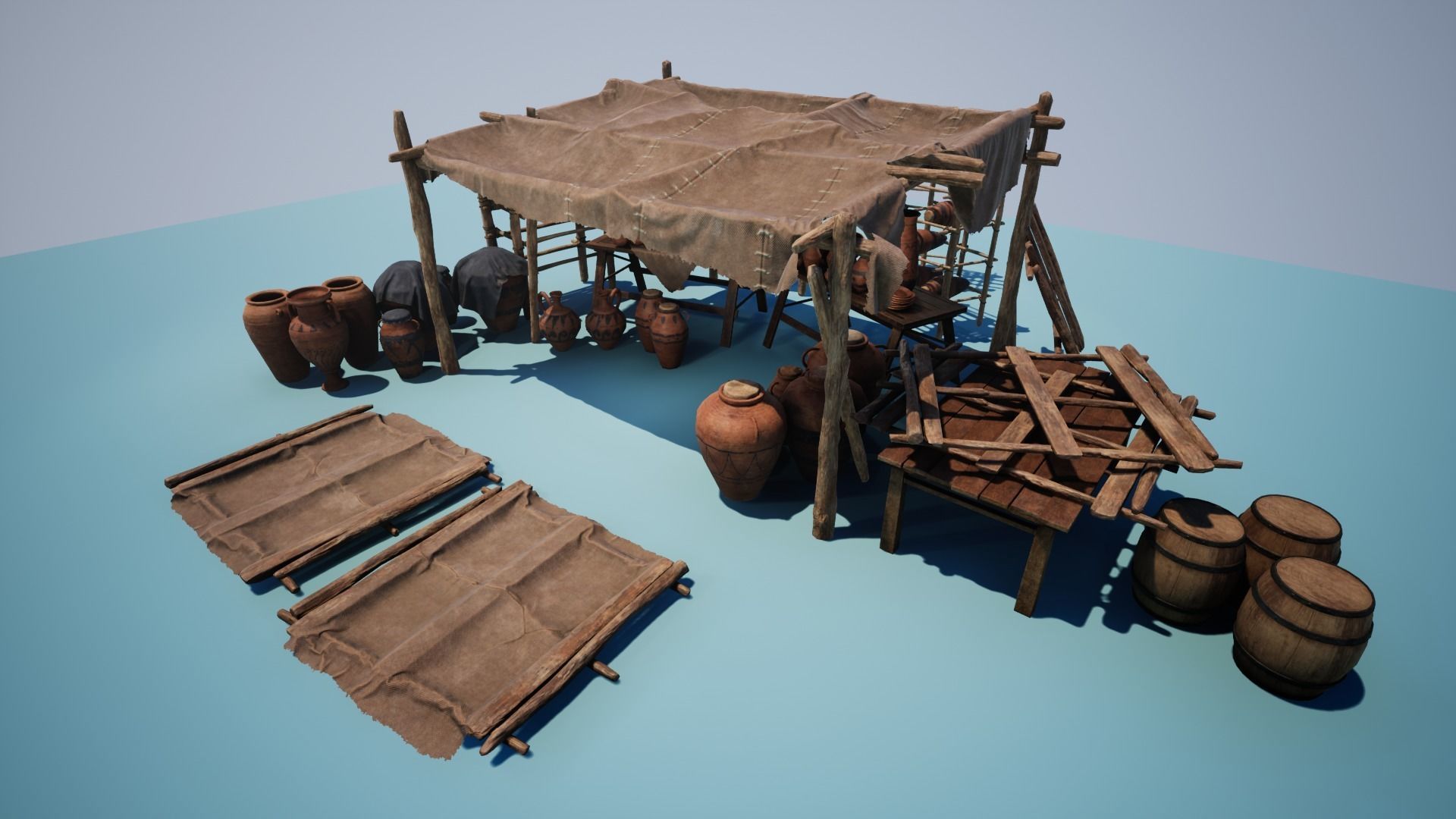 Clay Pottery Market Low-poly 3D model_2