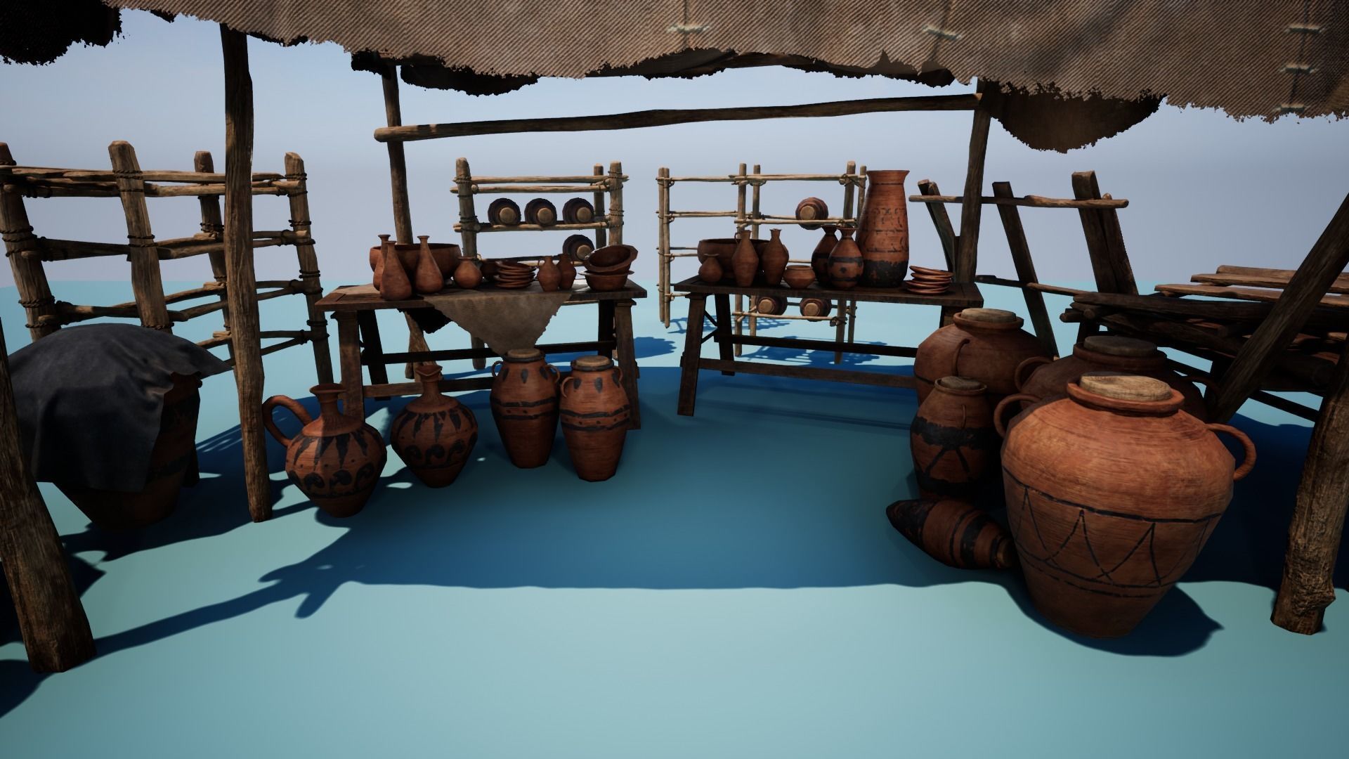 Clay Pottery Market Low-poly 3D model_1