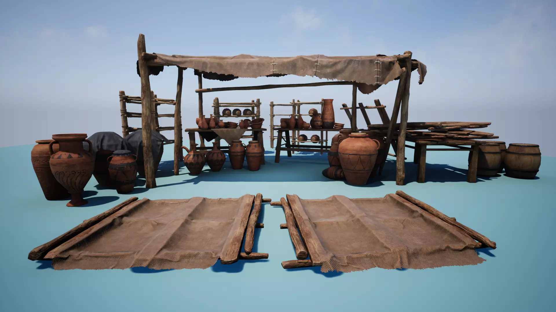 Clay Pottery Market Low-poly 3D model_0