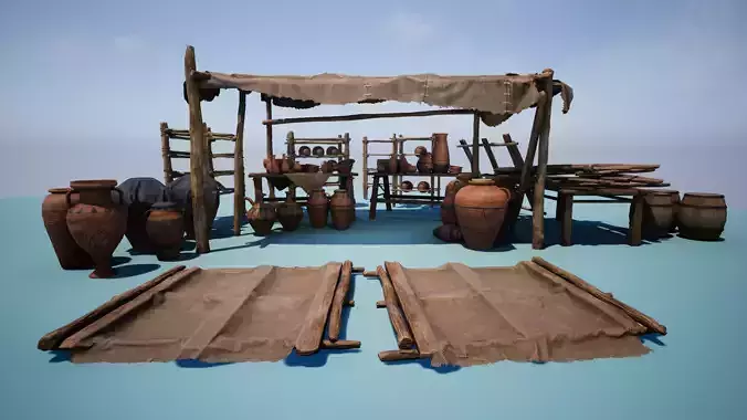 Clay Pottery Market Low-poly 3D model