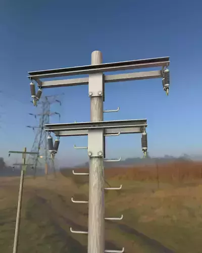 Wooden Electricity Pole with Ladder and Isolators - Object 023