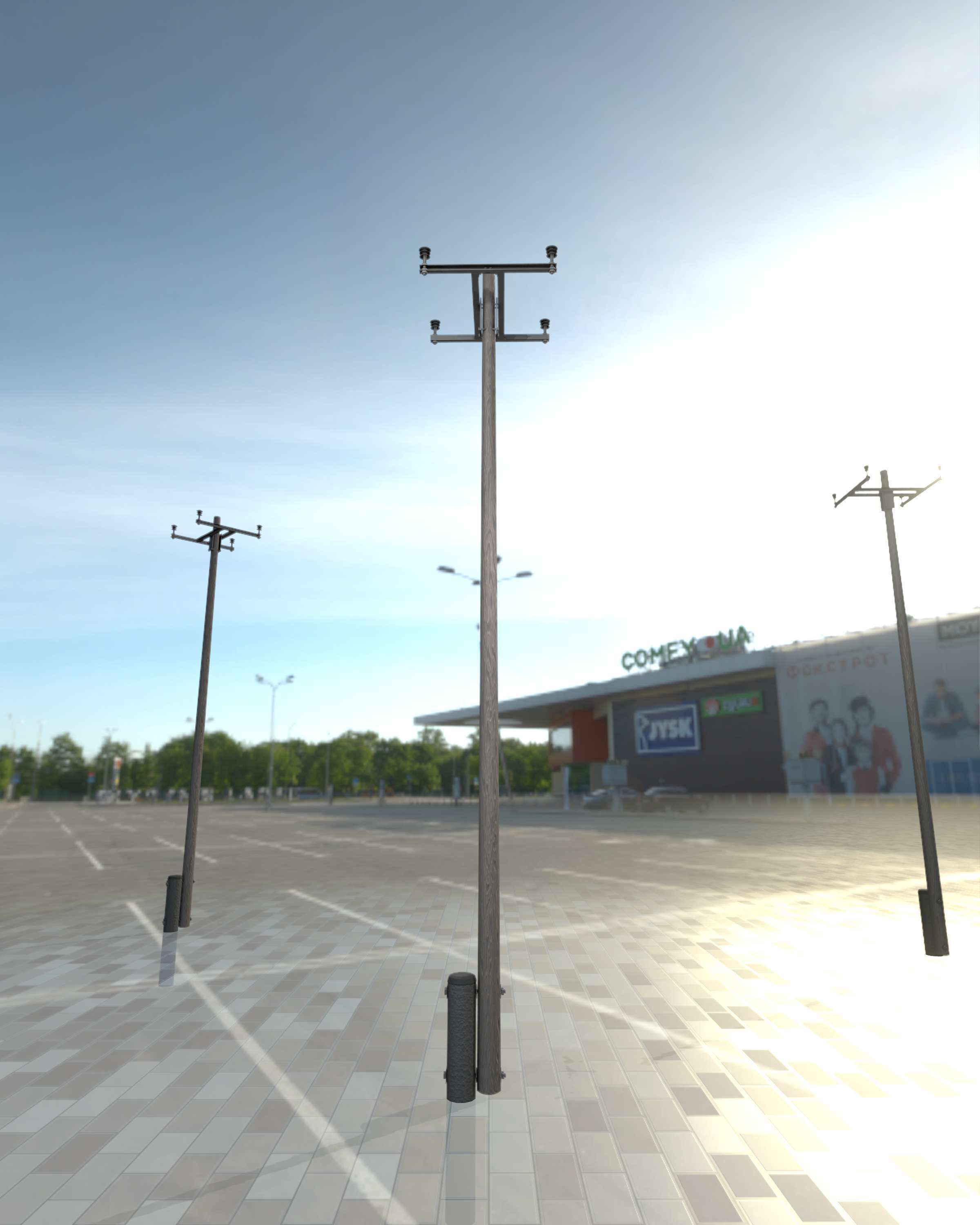 Wooden Electricity Pole with Concrete Connection - Object 028 Low-poly 3D model_3