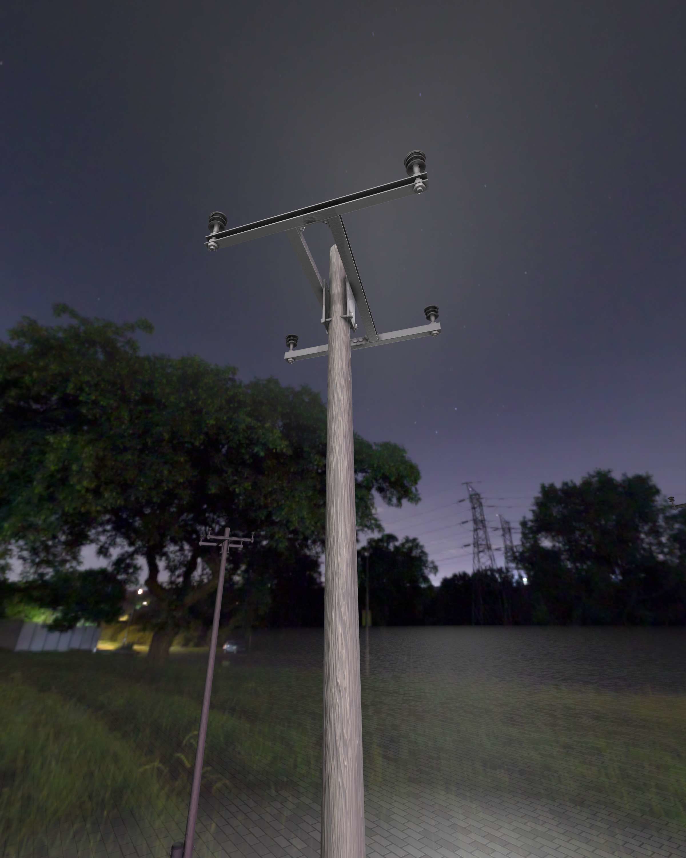 Wooden Electricity Pole with Concrete Connection - Object 028 Low-poly 3D model_22