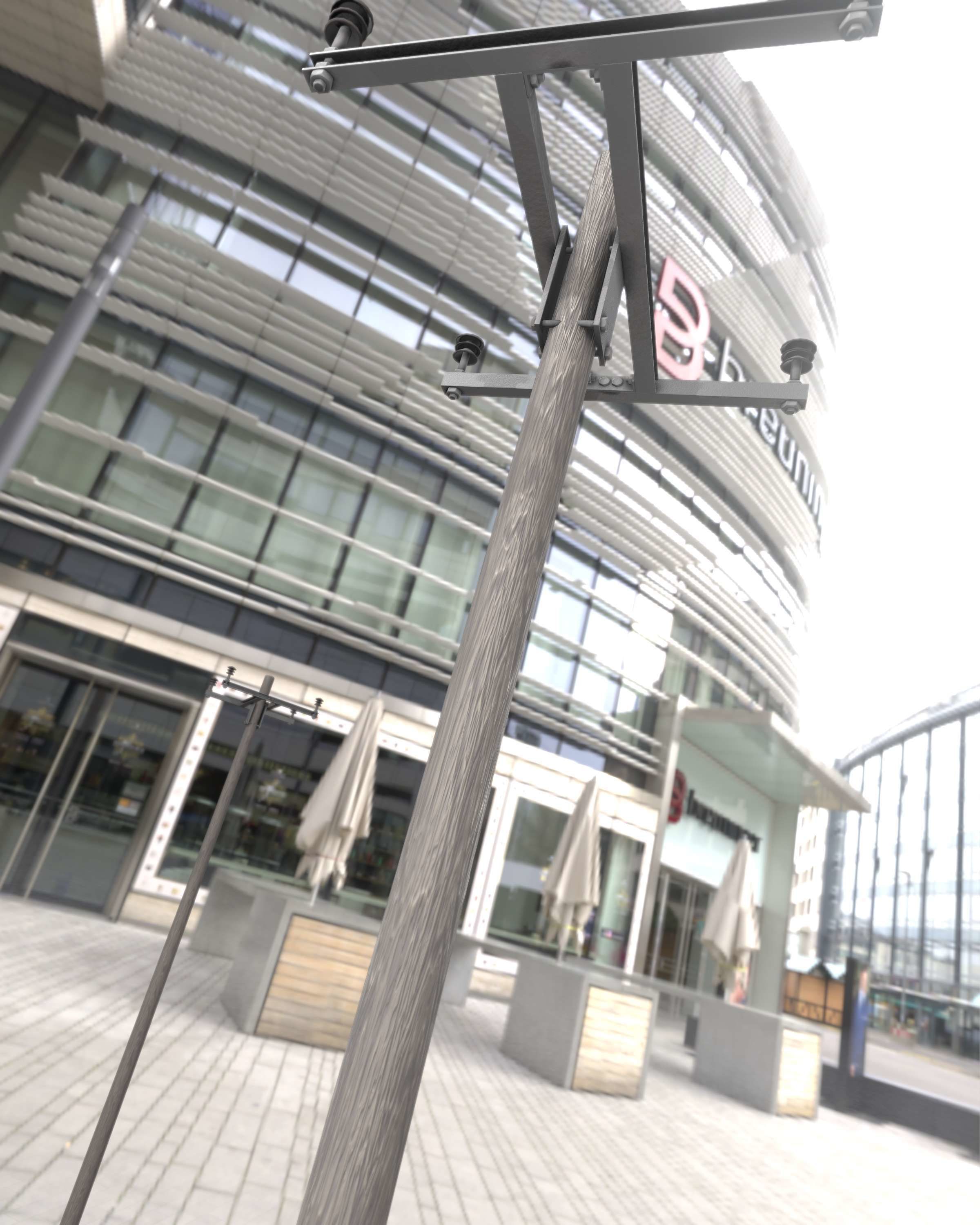 Wooden Electricity Pole with Concrete Connection - Object 028 Low-poly 3D model_50