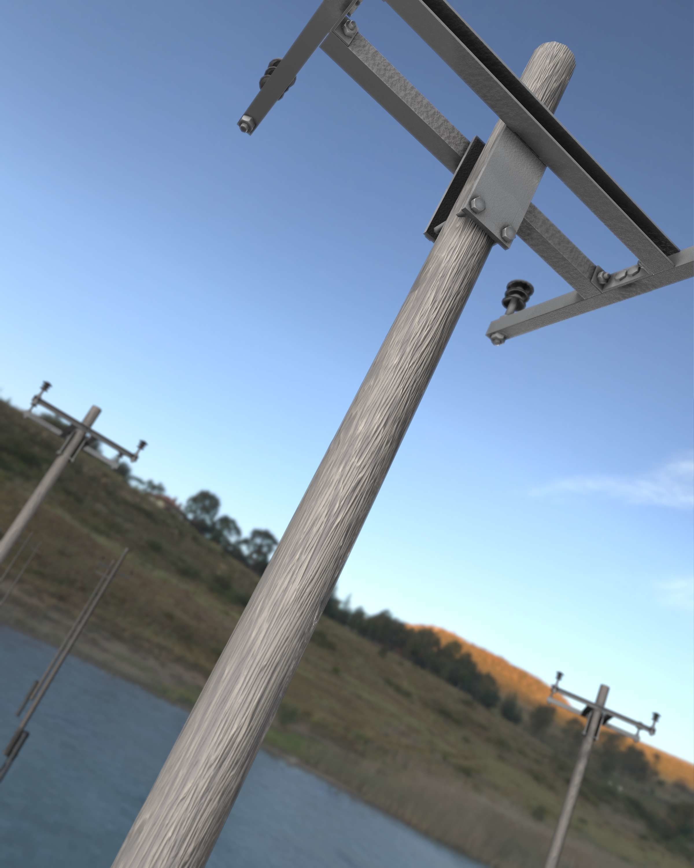 Wooden Electricity Pole with Concrete Connection - Object 028 Low-poly 3D model_24