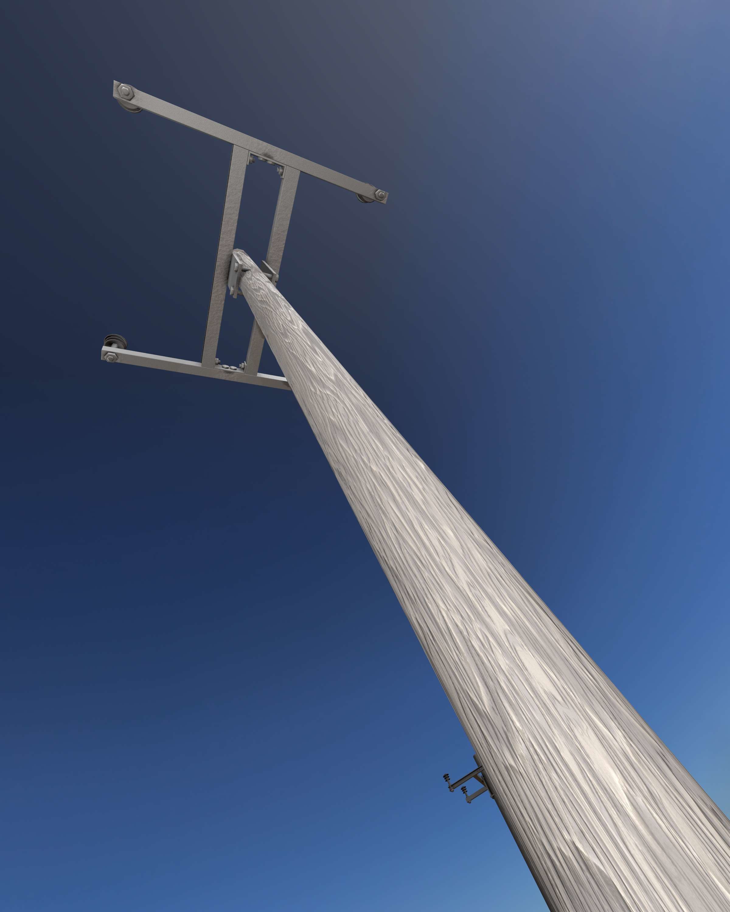 Wooden Electricity Pole with Concrete Connection - Object 028 Low-poly 3D model_41