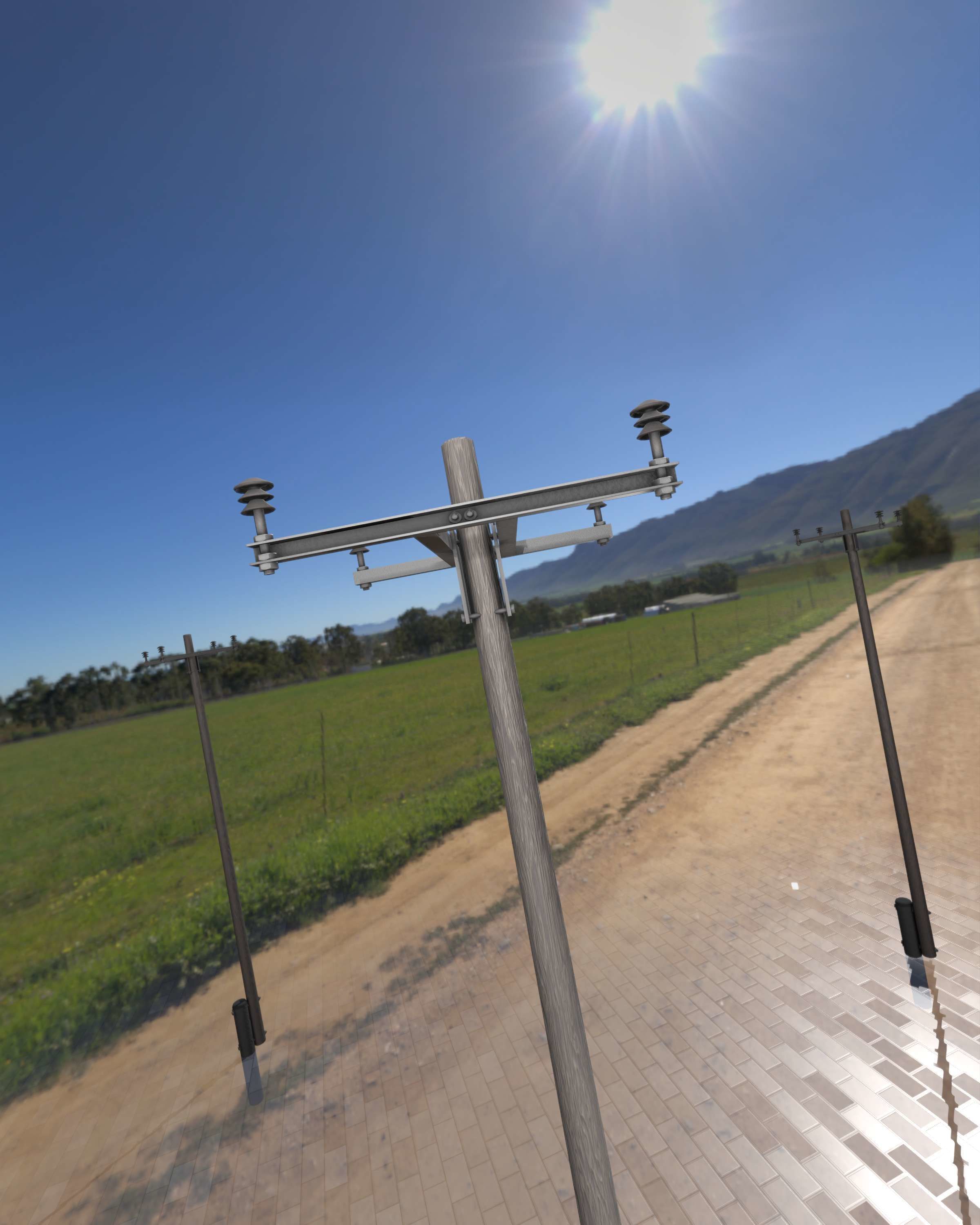 Wooden Electricity Pole with Concrete Connection - Object 028 Low-poly 3D model_19