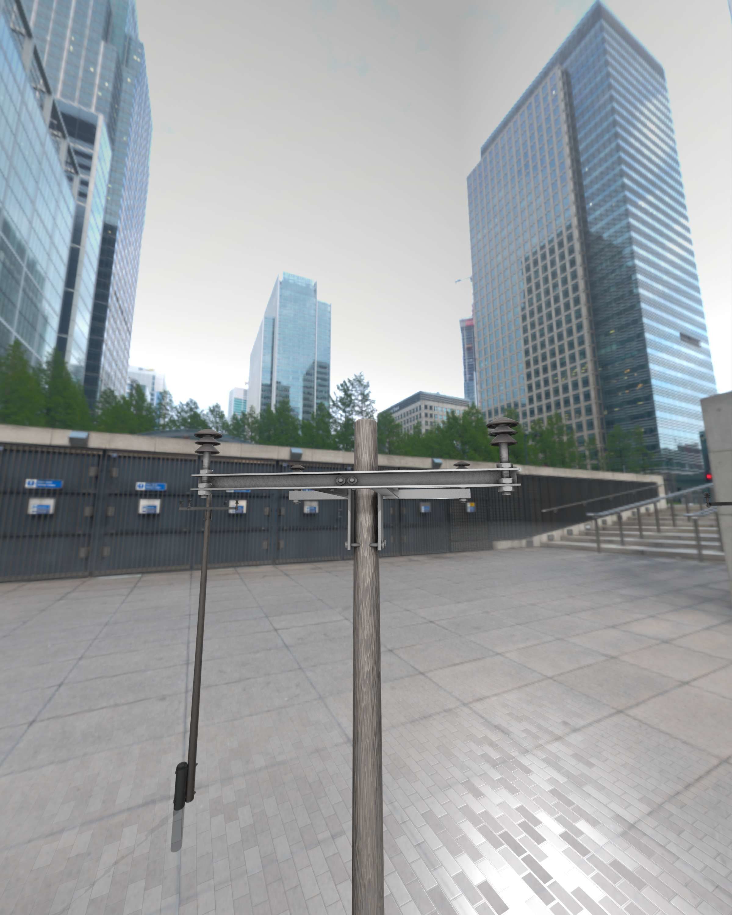 Wooden Electricity Pole with Concrete Connection - Object 028 Low-poly 3D model_6