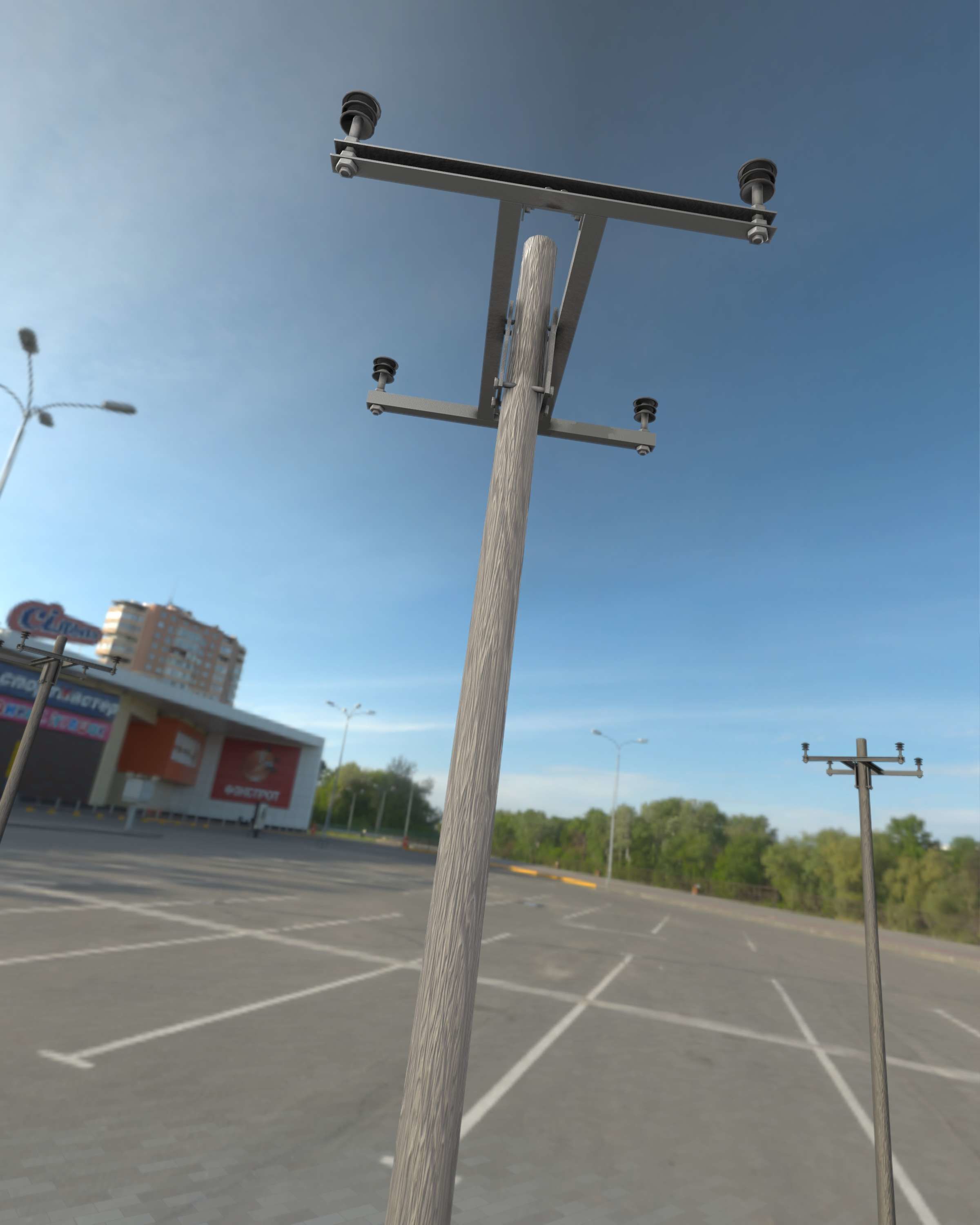 Wooden Electricity Pole with Concrete Connection - Object 028 Low-poly 3D model_29