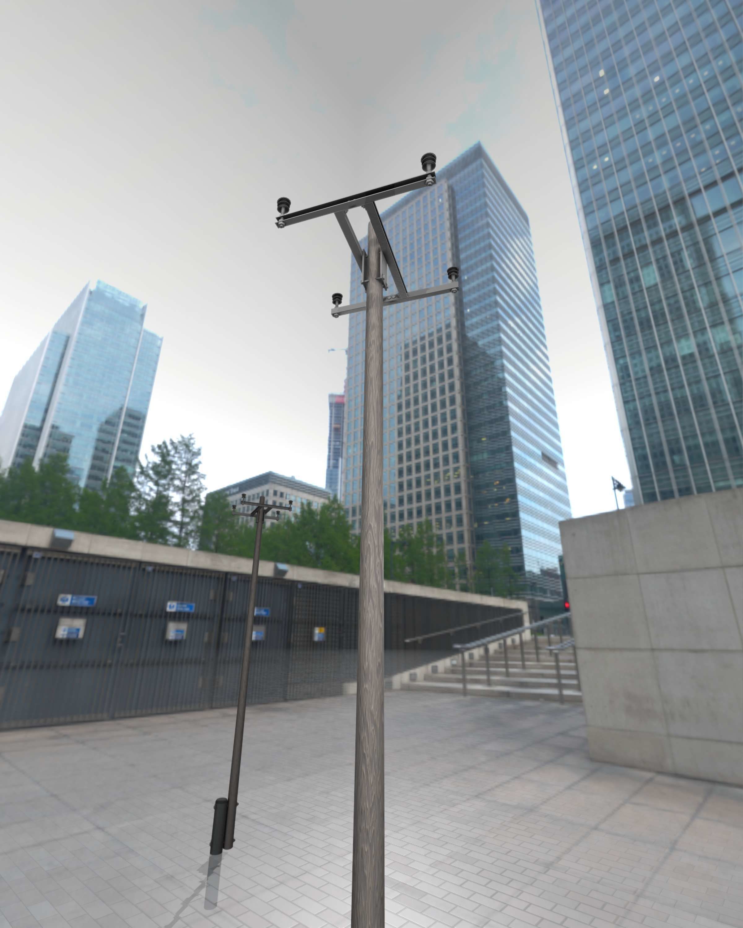 Wooden Electricity Pole with Concrete Connection - Object 028 Low-poly 3D model_9